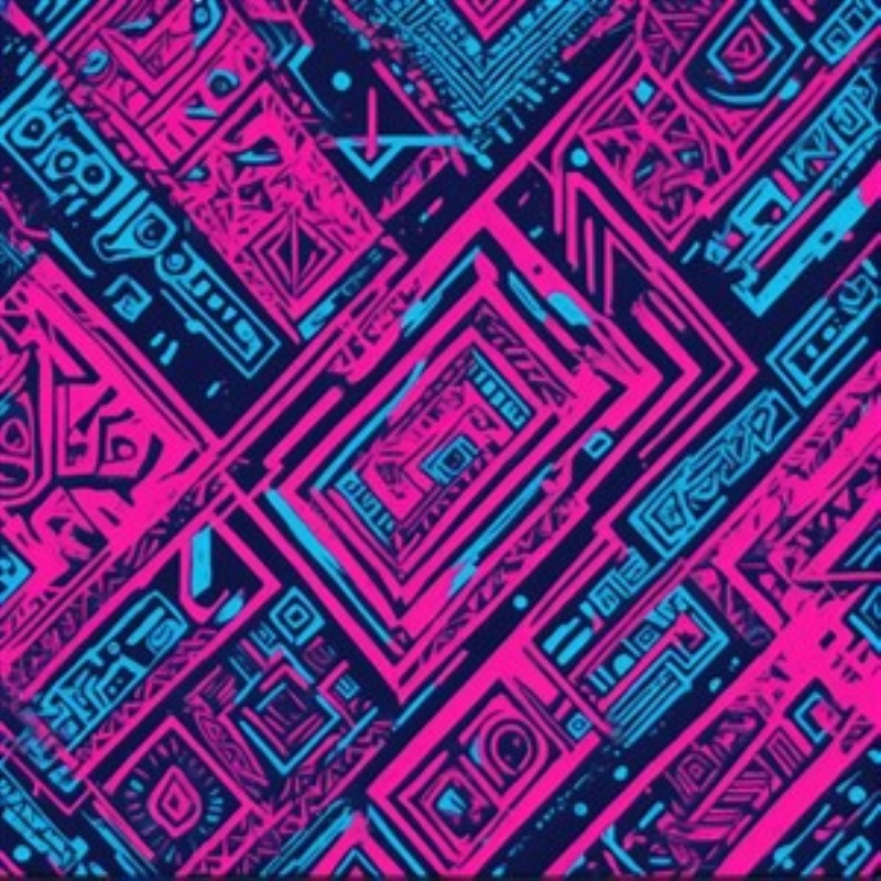 Funky Geometrisk Farveexplosion - Oplev en livlig fusion af pink og blå nuancer, der skaber et energisk og moderne udtryk. Dette abstrakte mønster vil tilføje karakter og liv til ethvert rum.