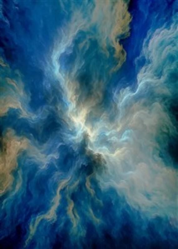 Drømmende Kosmos i Blåtoner - Oplev en fortryllende rejse gennem universets mystik med dette abstrakte kunstværk. De bløde bølger af blå og gyldne nuancer skaber en harmonisk atmosfære, der inspirerer til refleksion og ro.