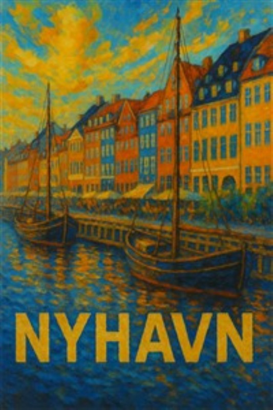 Malerisk Nyhavn: En Farverig Oplevelse - Oplev den betagende skønhed af Nyhavn med sine farverige bygninger og glitrende både, der spejler sig i vandet. Dette kunstværk bringer en livlig atmosfære ind i dit hjem og minder dig om sommerens glæde.