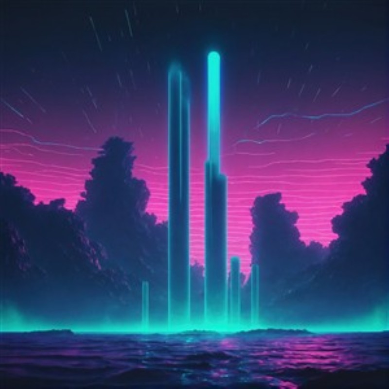 Neon Drømme: Futuristisk Landskab - Oplev et surrealistisk univers med lysende søjler, der strækker sig mod himlen i dette drømmende landskab. De farverige nuancer skaber en mystisk stemning, perfekt til at inspirere og fortrylle dit rum.