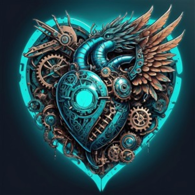 Steampunk Hjerte: Gear & Vinger i Metal - Oplev et fascinerende steampunk-univers med dette kunstværk, hvor et hjerte, gear og vinger smelter sammen i en unik design. De metalliske farver og detaljer bringer liv og personlighed ind i dit hjem.