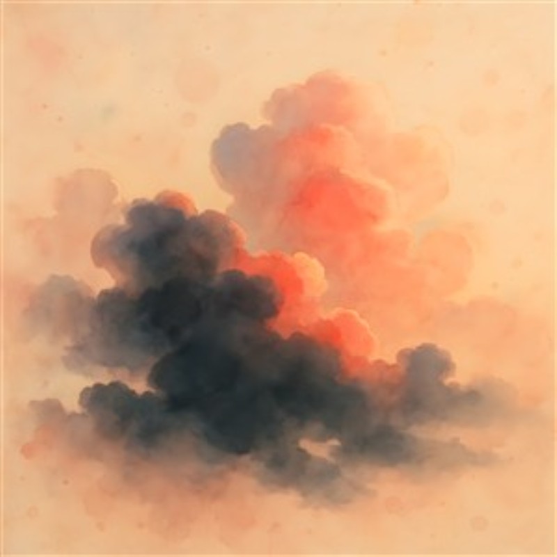 Drømmenes Himmel i Pastelnuancer - Oplev en fortryllende akvarel, der fanger skyerne i bløde nuancer af sort, orange og lyserød. Dette kunstværk skaber en magisk stemning, perfekt til at tilføje en drømmende atmosfære til dit rum.