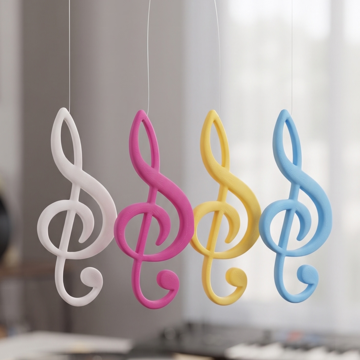 Diskantnøgle - Tilføj et elegant, musikalsk touch til dit hjem eller din arbejdsplads med denne smukke, 3D-printede diskantnøgle (G-nøgle). Den er fremstillet med en præcis finish i en ren hvid farve og har en flot, taktil overfladestruktur fra 3D-printprocessen. Dette dekorative element er ideelt til at vise din kærlighed til musik og passer perfekt som vægdekoration i et musikstudie, stue eller børneværelse. En perfekt gaveidé til enhver musikelsker. Kan nemt monteres med dobbeltklæbende tape eller en lille stift
