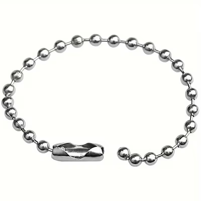 10 cm metalperlekæde med kuglelås - 10 cm metalperlekæde med kuglelås – perfekt til nøgleringe, hundetegn, vedhæng og smykkefremstilling. Robust kæde i metal, nem at åbne og lukke.