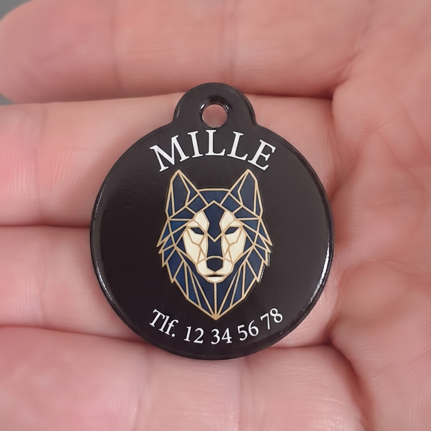 Design Selv Rundt 'Pet Tag' / Nøgleskilt i Sort Metal