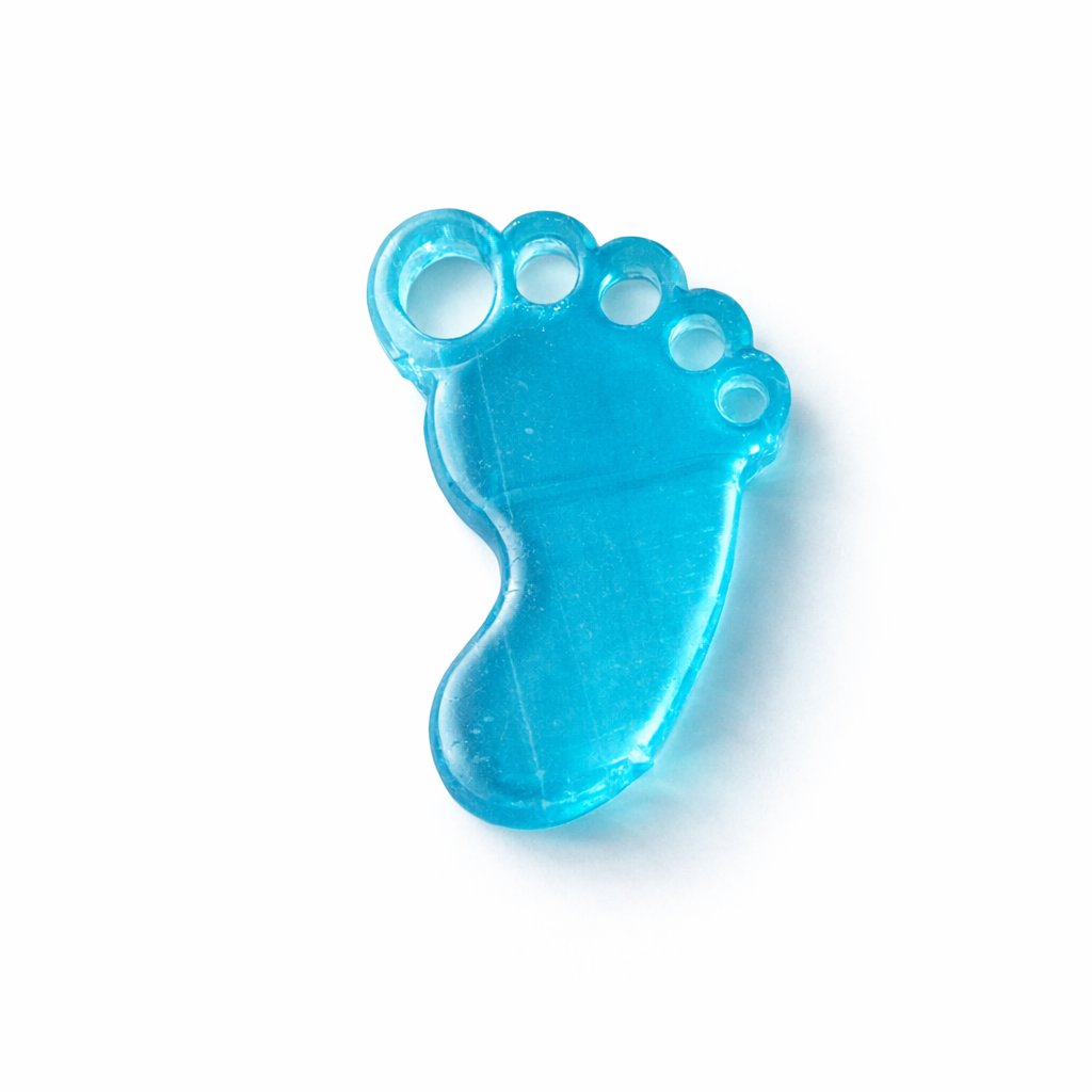 10 stk. Små Babyfødder i Klar blå Resin – 3D-printet