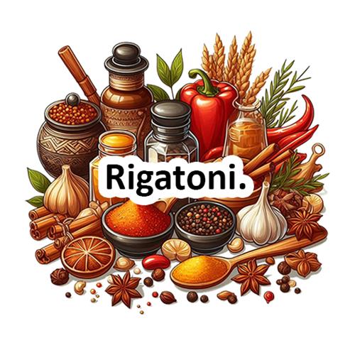 Farverig udvalg af krydderier og ingredienser til Rigatoni