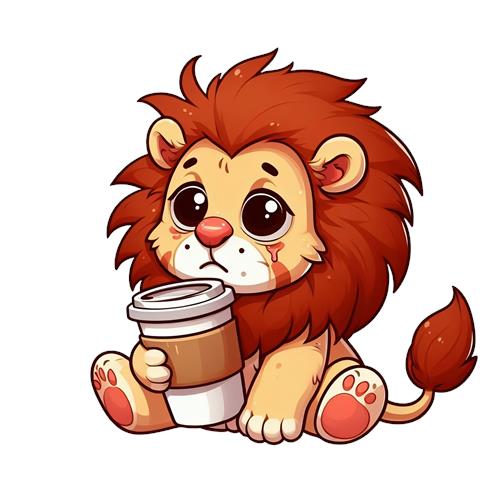 Sødt lille løveunge med kaffe
