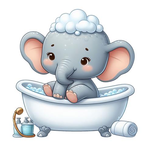 Sødt elefantbaby i badekar