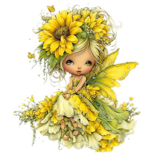 Gul blomsterfe med solsikker