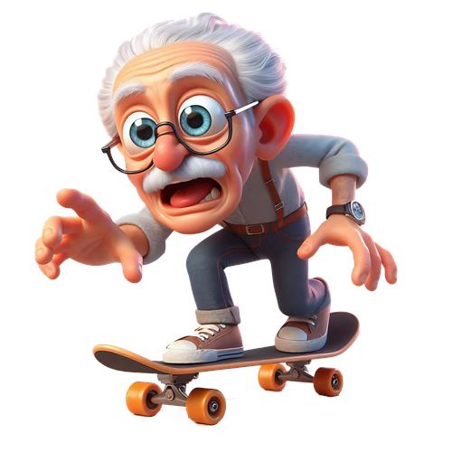 Skateboarderende bedstefar