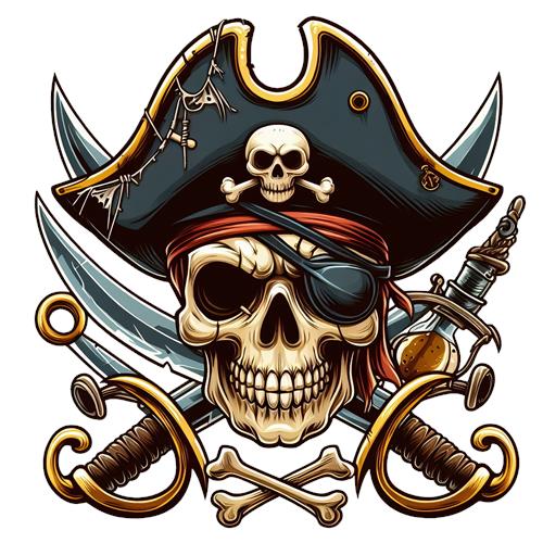 Piratskalle med sværd og hat
