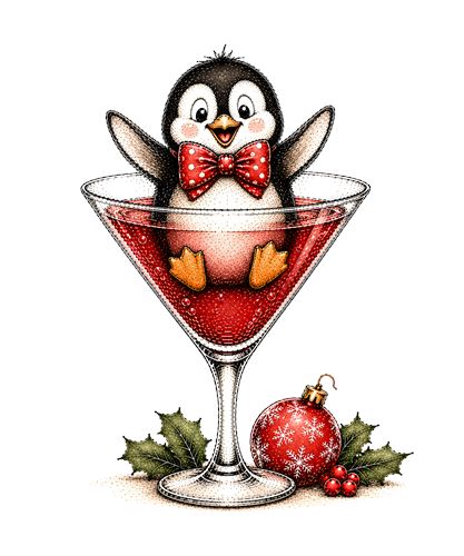 Julepingvin i rødt cocktailglas
