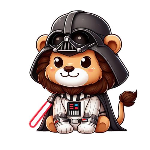 Sød løve i Darth Vader kostume