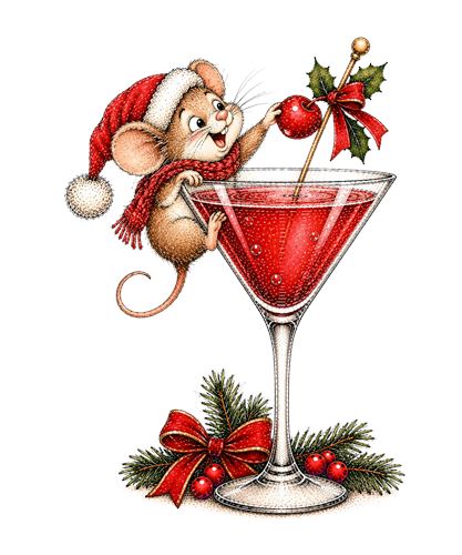 Julemuse med rød cocktail
