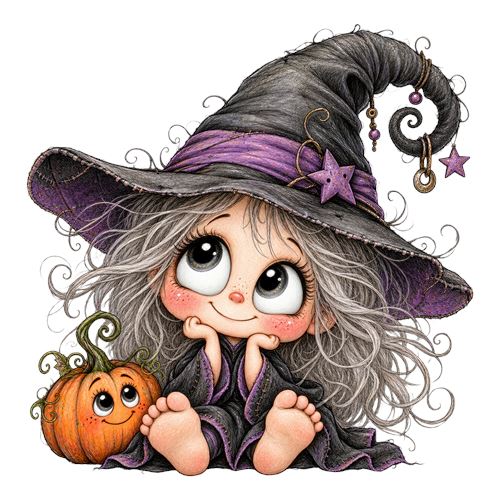 Sød lille Halloween-heks med græskar