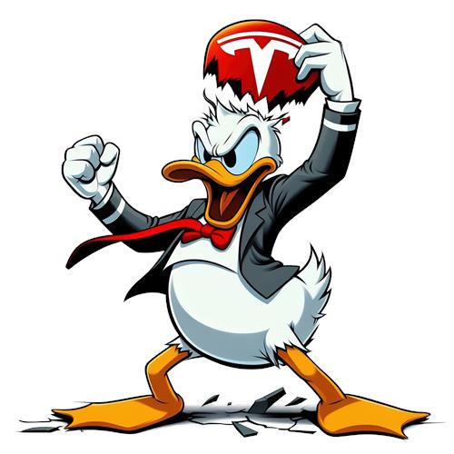 Donald Duck in a Tesla Suit