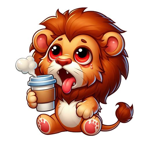 Sød lille løve med kaffe