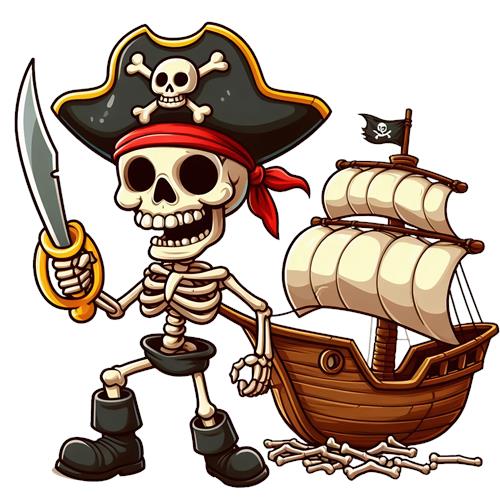 Skeletpirat med Skib
