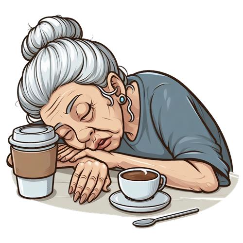 Træt bedstemor med kaffe
