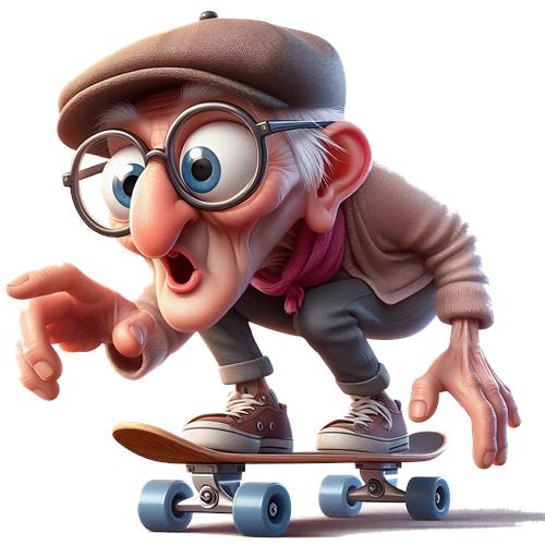 Skateboarding Old Man