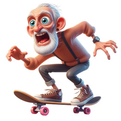 Gammel mand på skateboard
