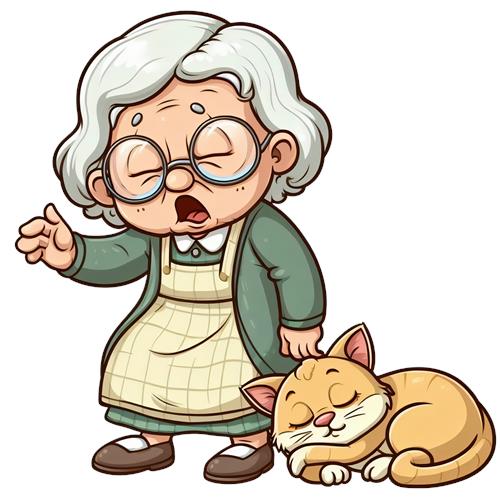 Bedstemor med sin kat