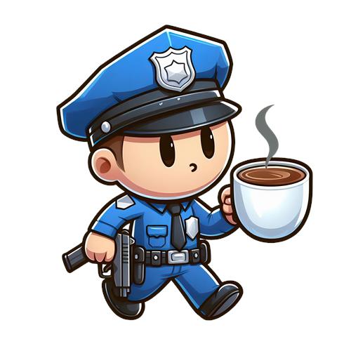 Kreativ Politibetjent med Kaffe