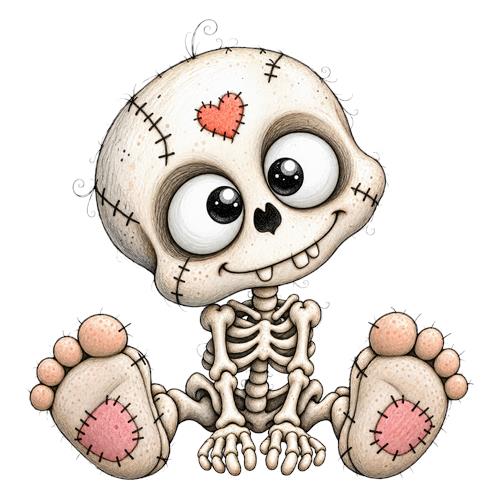 Sød syet skeletfigur med hjerte