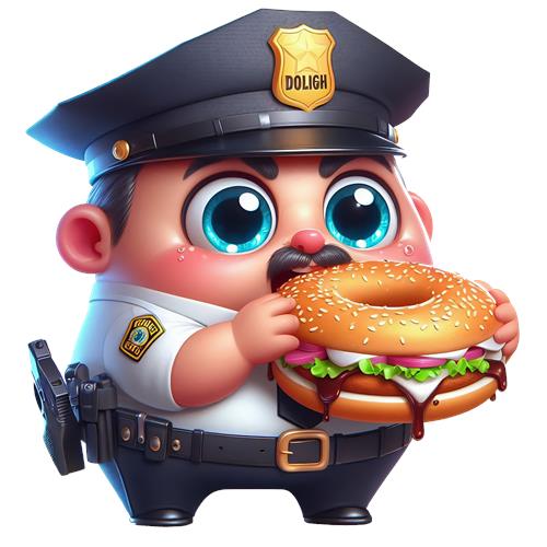 Sød politimand med en kæmpe burger