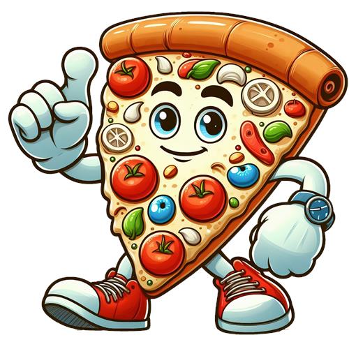 Glad pizza med sneakers og tommelfinger op