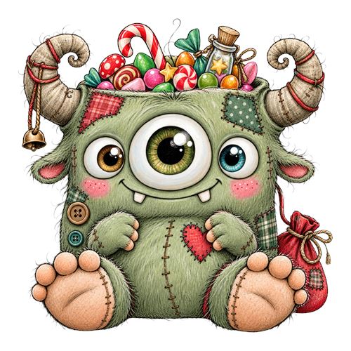 Sødt julemonster med slik og klokker
