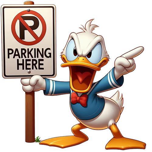 Donald Duck med parkeringsskilt
