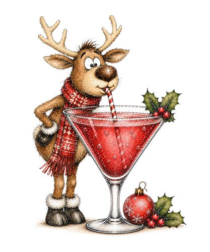 Juledeer med rød cocktail