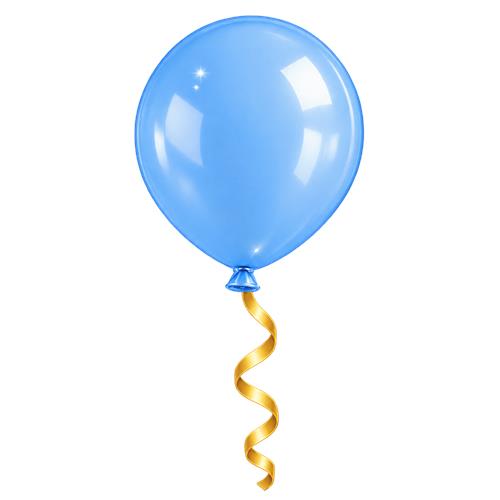 Blå ballon med gyldent serpentinerbånd