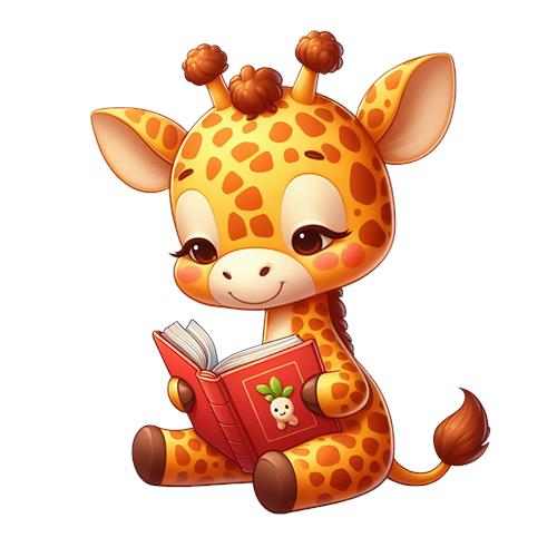 Giraffe der læser en bog