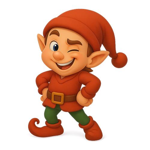 Glad nisse med et skævt smil