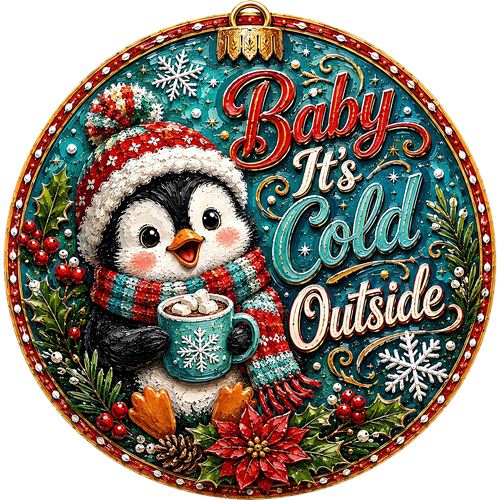 Julepingvin med teksten Baby It's Cold Outside