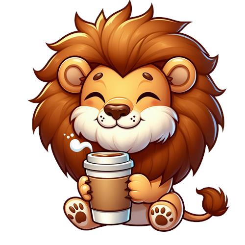 Glad løve med kaffe