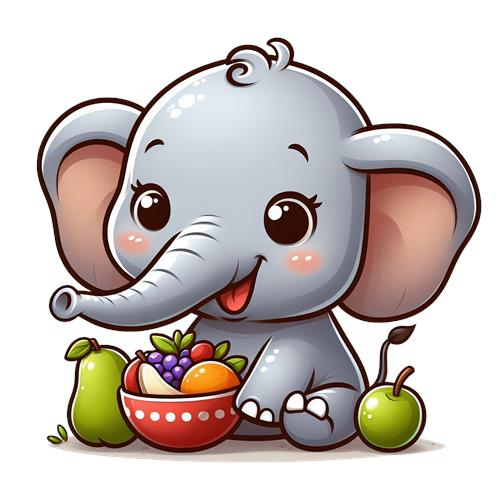 Sødt lille elefant med frugter