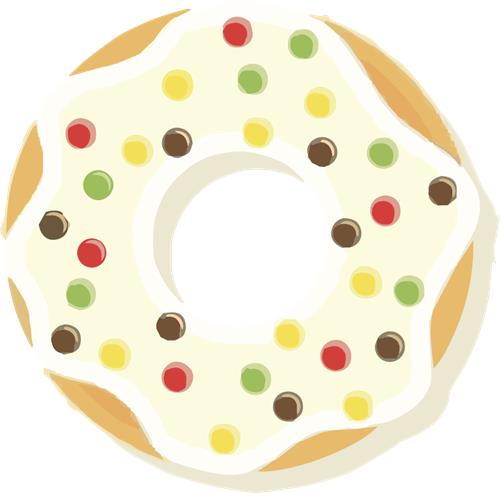 Farverig donut med glasur og slik