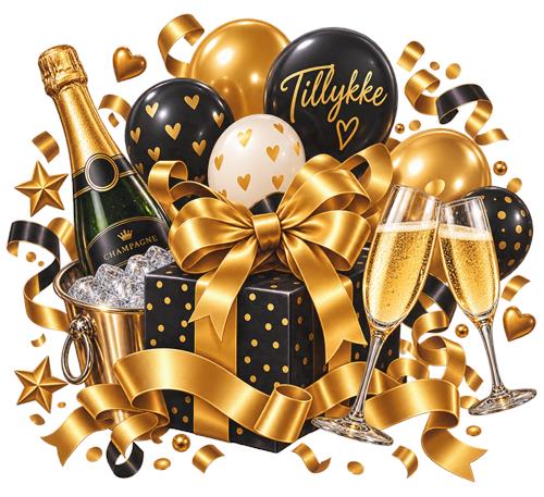 Guld jubilæumsfest med champagne og gave