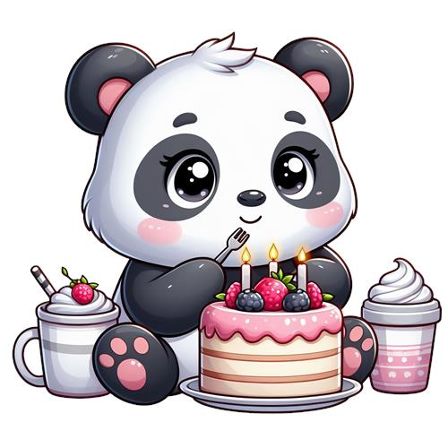 Sød panda med kage og dessert