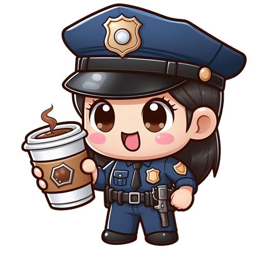 Kawaii Politibetjent med Kaffe
