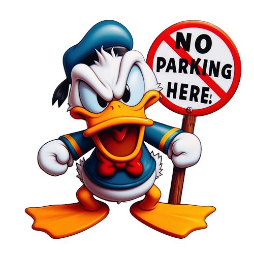 Donald Duck with No Parking Sign