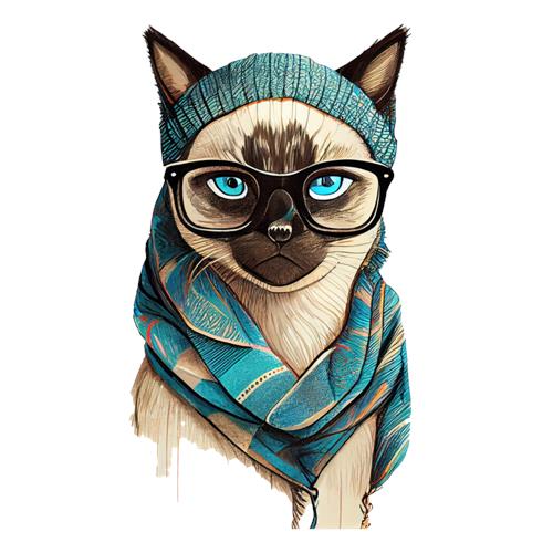 Hipster Kat med Briller og Hue