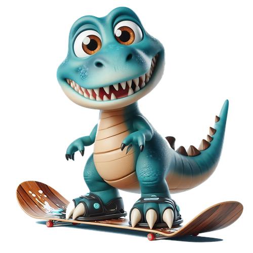 Sød dinosaur på snowboard
