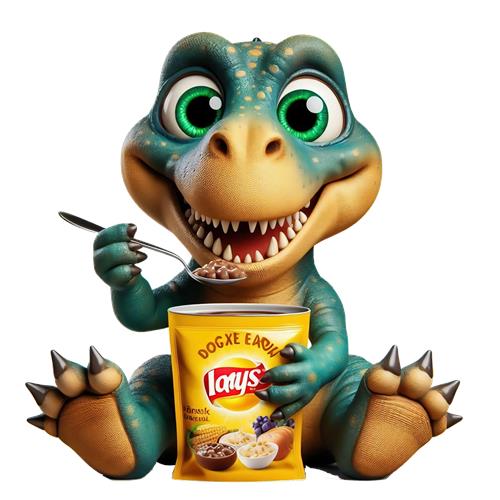 Sød dinosaur nyder snacks