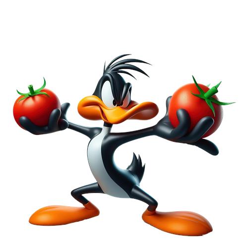 Tomatkrig med en sjov and