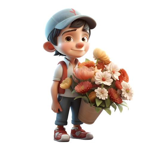 Glad dreng med blomster